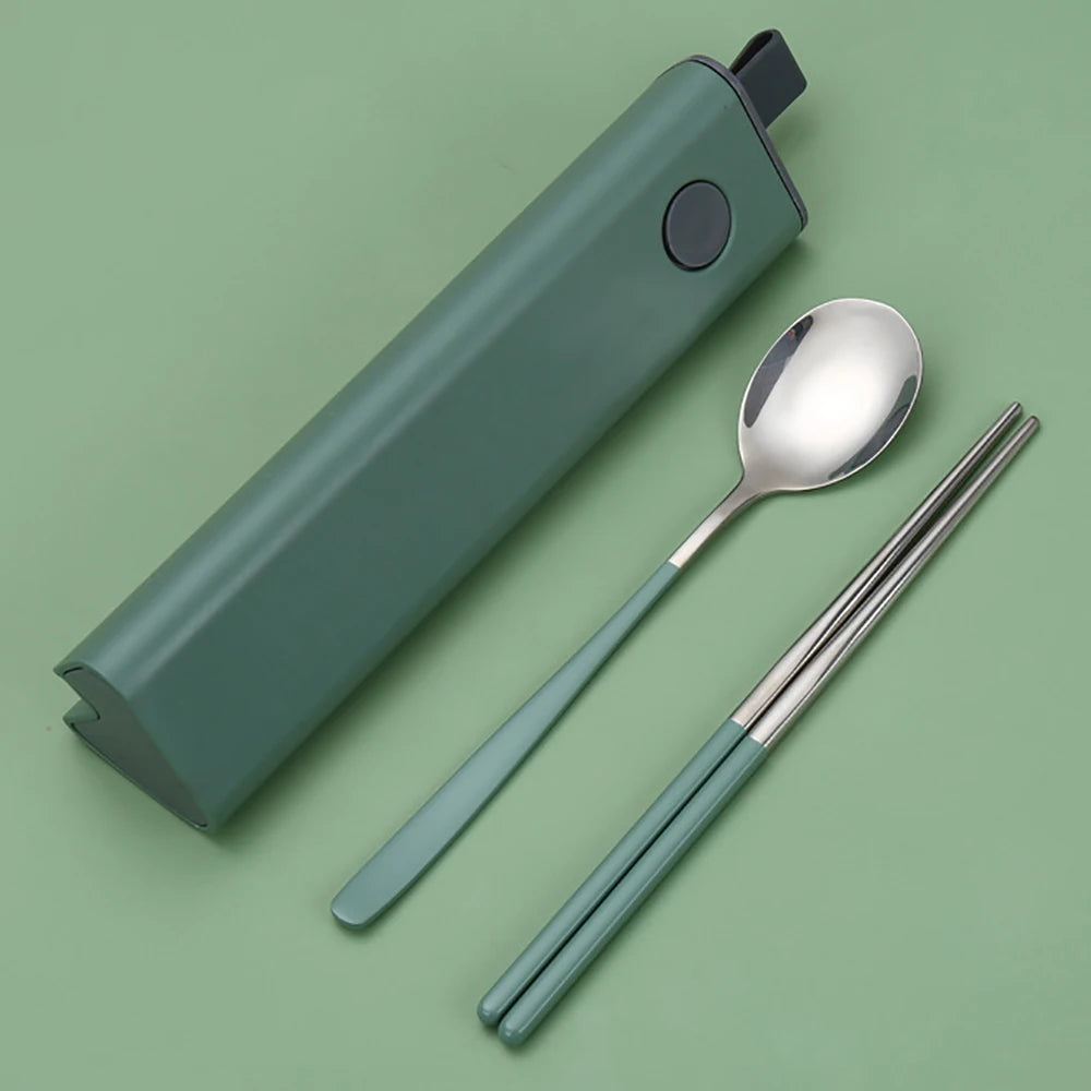 2/3Pcs Colorful Dinnerware Set 304 Stainless Steel Cutlery Set Kitchen Portable Tableware Set Chopsticks Fork Spoon Dinner Set