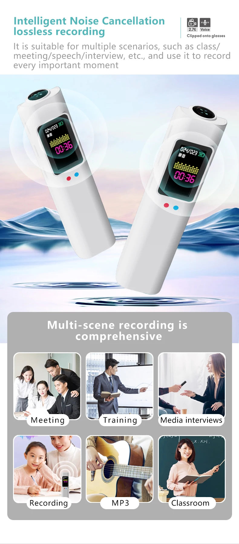 Mini FPV Eyeglasses Action Camera 2.7K Sport Bodycam WiFi Video 0.96