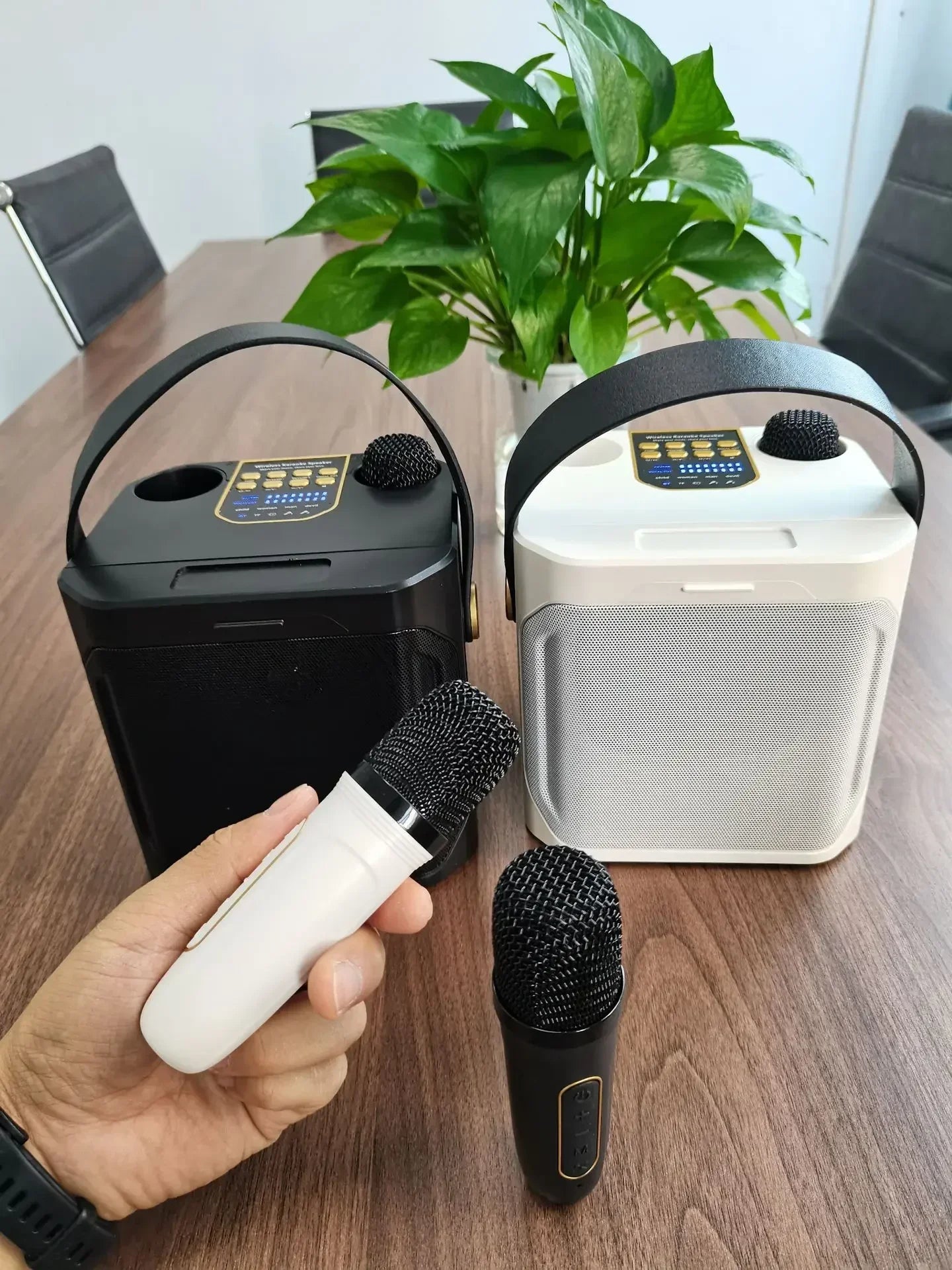 High Power Karaoke Bluetooth Speaker with Dual Microphone Boombox Portable 360 Stereo Surround Waterproof Wireless Subwoofer