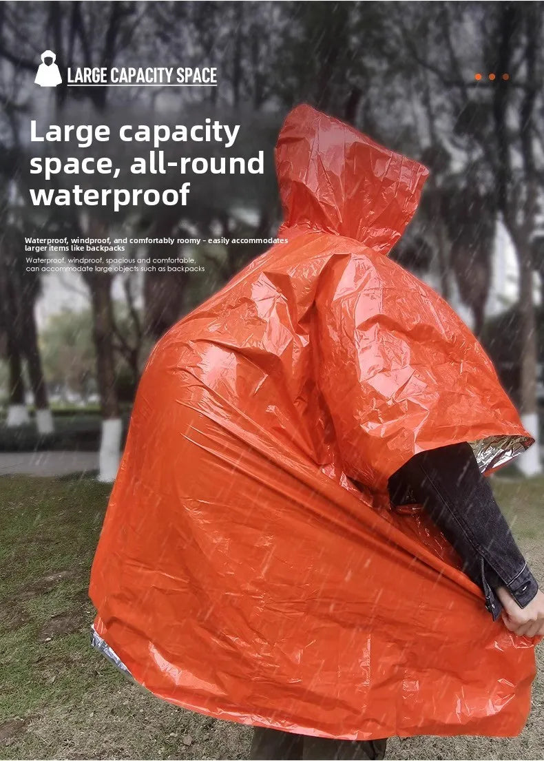 2 Pack Emergency Thermal Rain Ponchos with Hood for Hiking and Camping