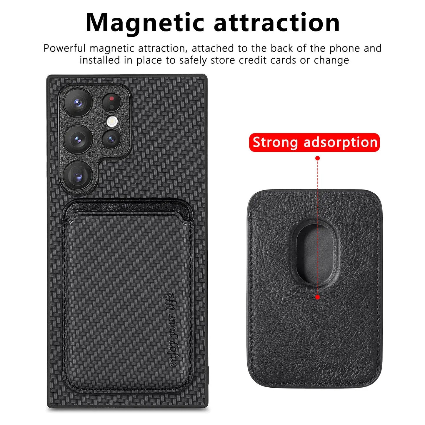 Carbon Fiber Style MagSafe PU Leather Case for Samsung Galaxy S26 / S25 / S24 / S23 Magnetic Card Holder Cover