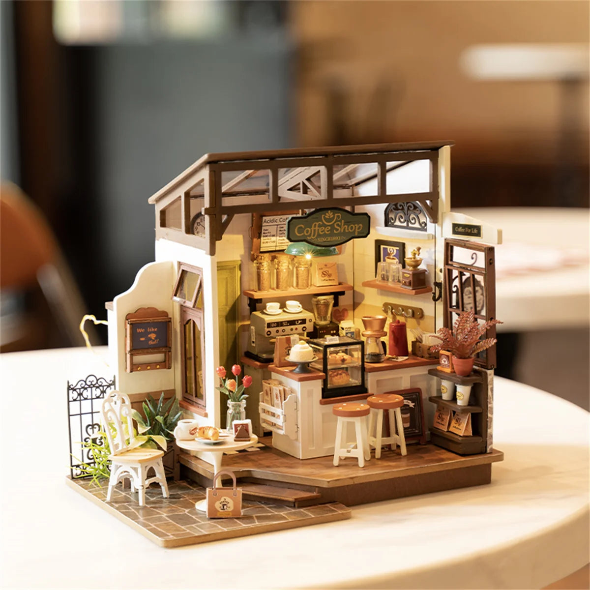 NO.17 Cafe 3D Puzzle DIY Miniature Dollhouse Kit Crafts Hobbies