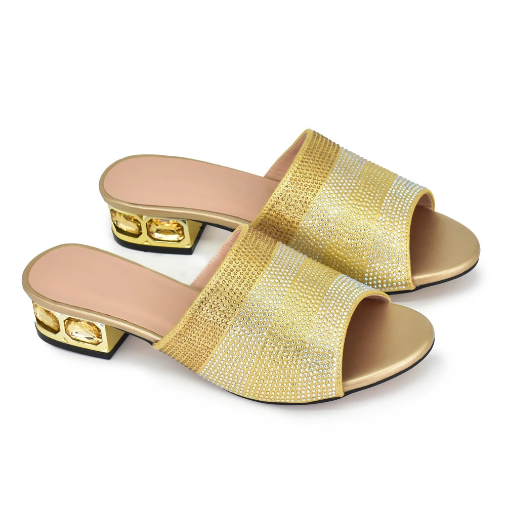 Wedding Shoes for Bride Party Shoes and Slippers Decorated with Rhinestone Nigerian Women Party Pumps