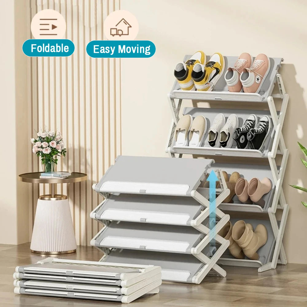 Foldable Shoe Rack Narrow Shoe Organizer Adjustable Shoe Shelf Space Saving Simple Installation-Free Standing Shoe Rack