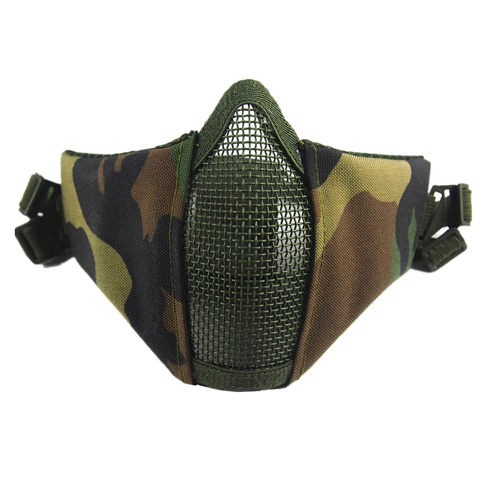 Tactical Half Face Airsoft Mask Foldable Metal Mesh Double Ribbon Adjustable CS Wargame Hunting Paintball Protective Masks