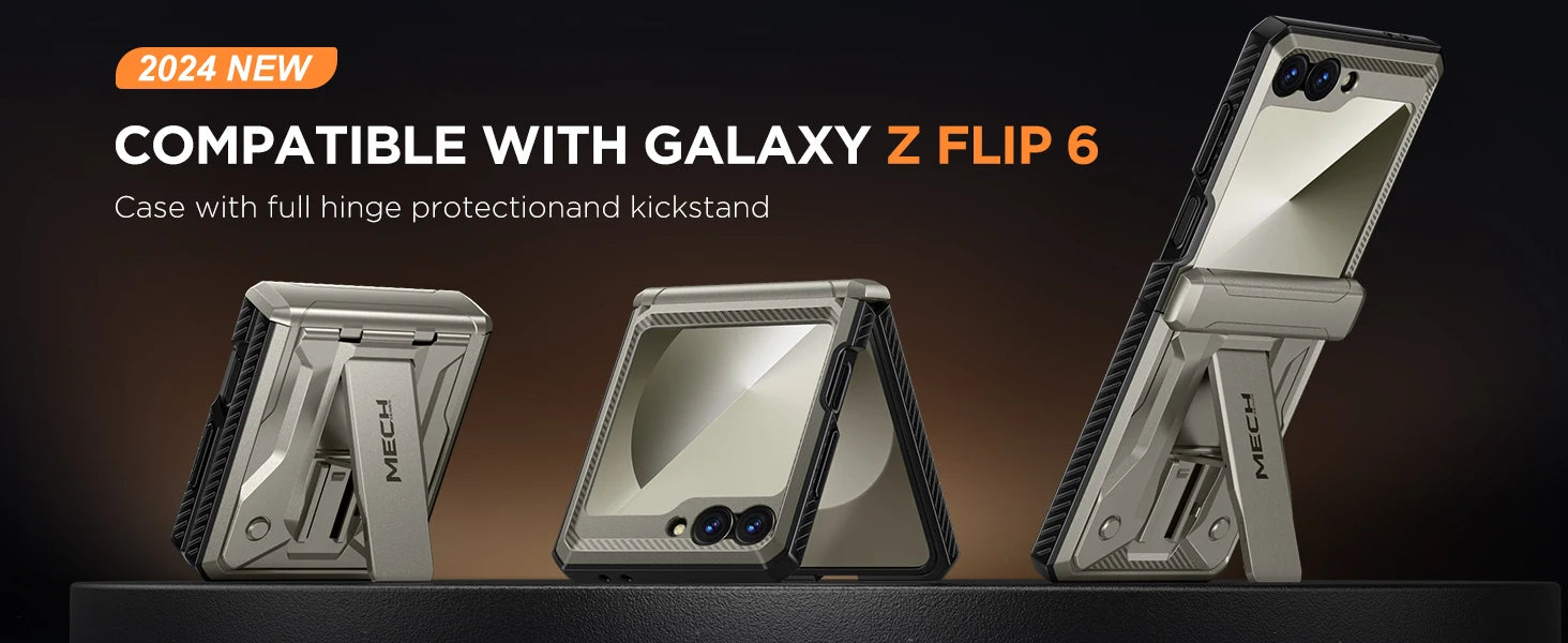 for Z Flip 6 Case with Kickstand Belt-Clip Hinge Protection Cover Screen Protector Military Grade Shockproof Phone Case