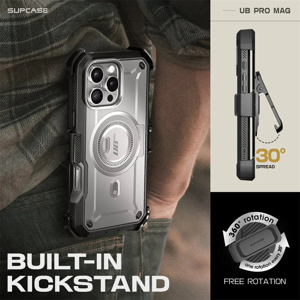 For iPhone 16 Pro Case 6.3“ 2024 UB Pro Mag Full Body Rugged Phone Case with Built-in Screen Protector Kickstand