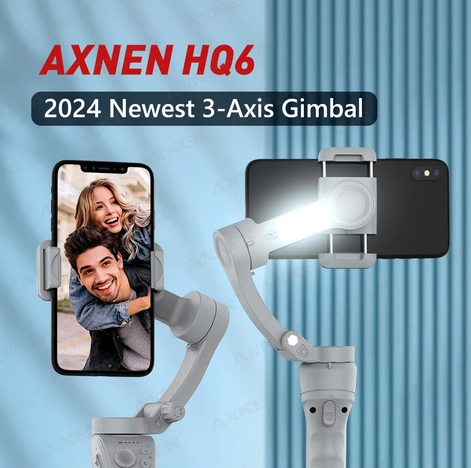 HQ6 3-Axis Gimbal Handheld Stabilizer for Cellphone, with Fill Light, Face Tracking, for iPhone Android Video Recording