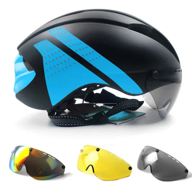 Aero Time Trial Cycling Helmet With Magnetic Lens