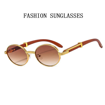 Oval Sunglasses Trendy Designer Wooden Sunglasses Men Luxury Fashion Glasses Vintage