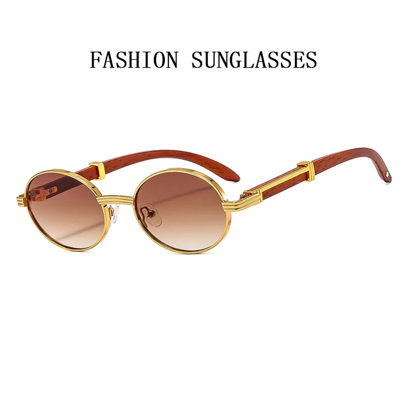 Oval Wooden Frame Sunglasses With UV400 Protection