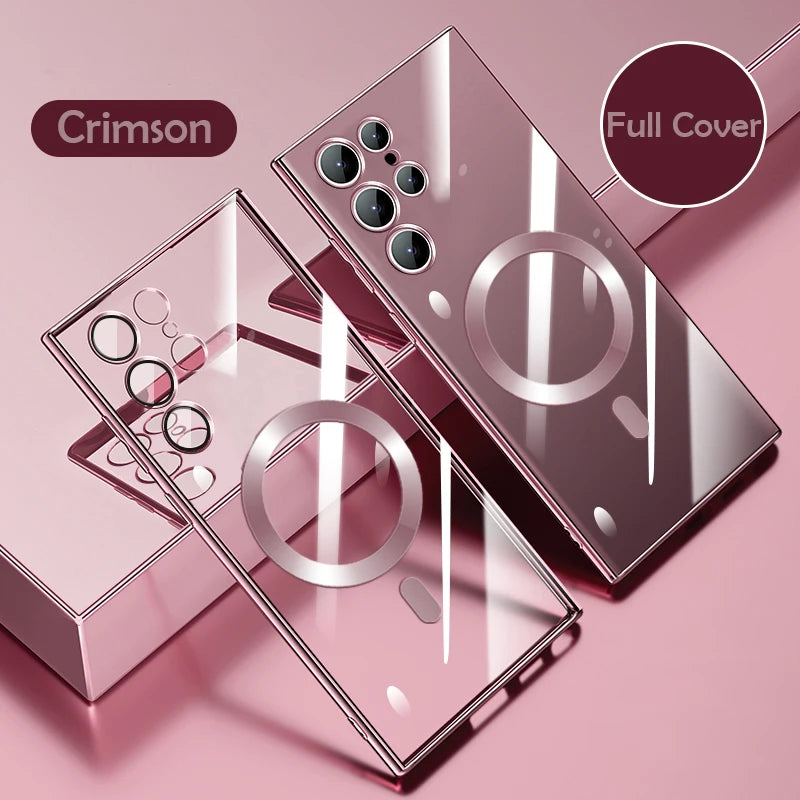 Plating Shockproof For Magsafe  Wireless Charging Case For Samsung S24 S23 Ultra S22 S21 Plus Note 20 Transparent Cover
