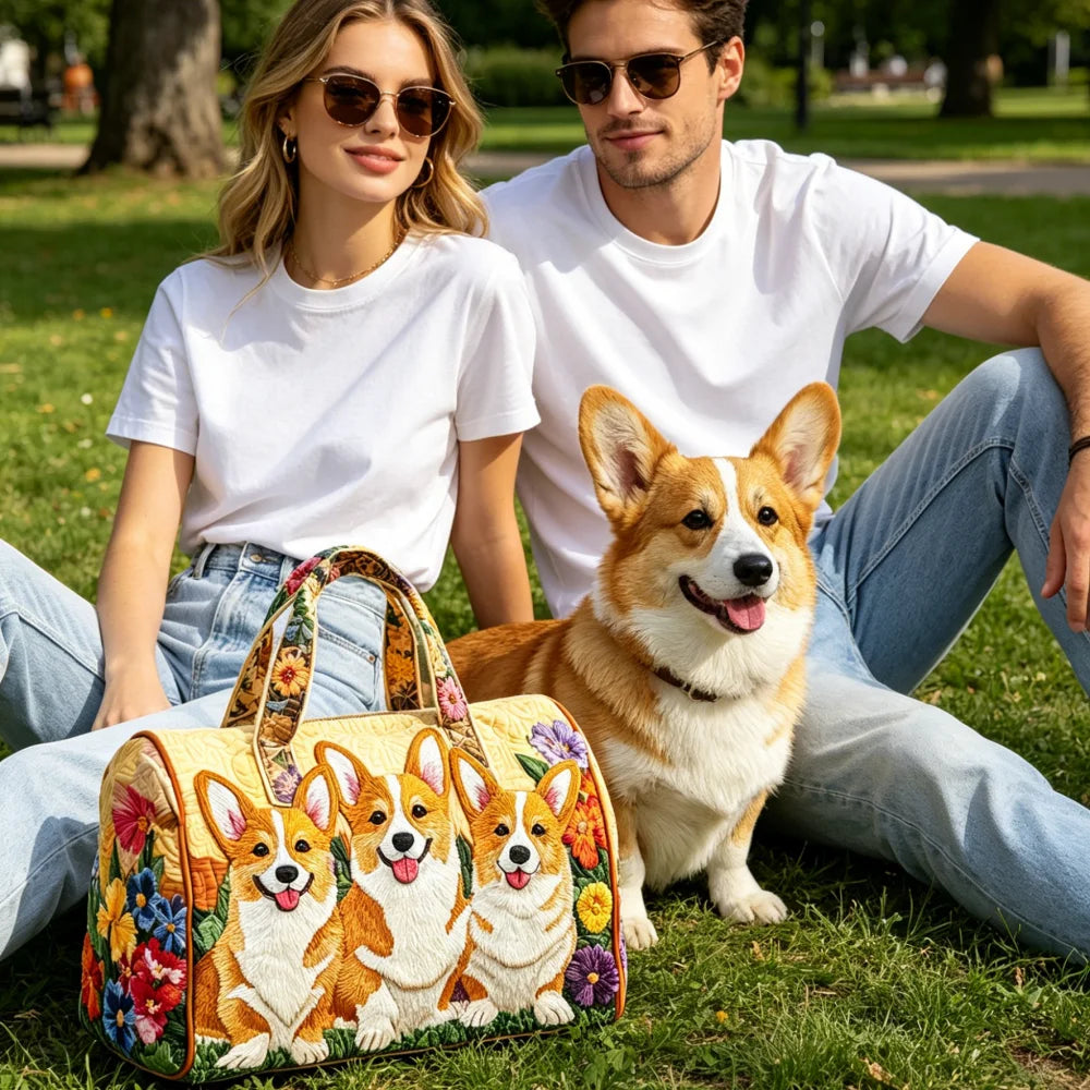 Cute Corgi Dog Print Quilted Duffel Bag Women 3D Puppy Print Travel Weekender Casual Gym Sports Overnight Carry On Bags