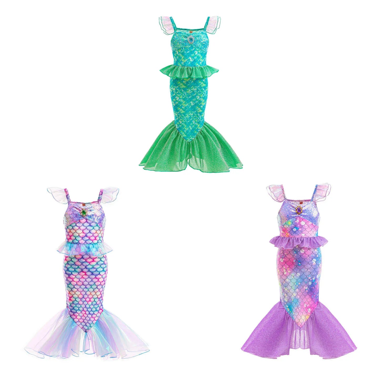 Ariel Mermaid Dress Gown Fashionable Princess Roleplay Costume for Girls