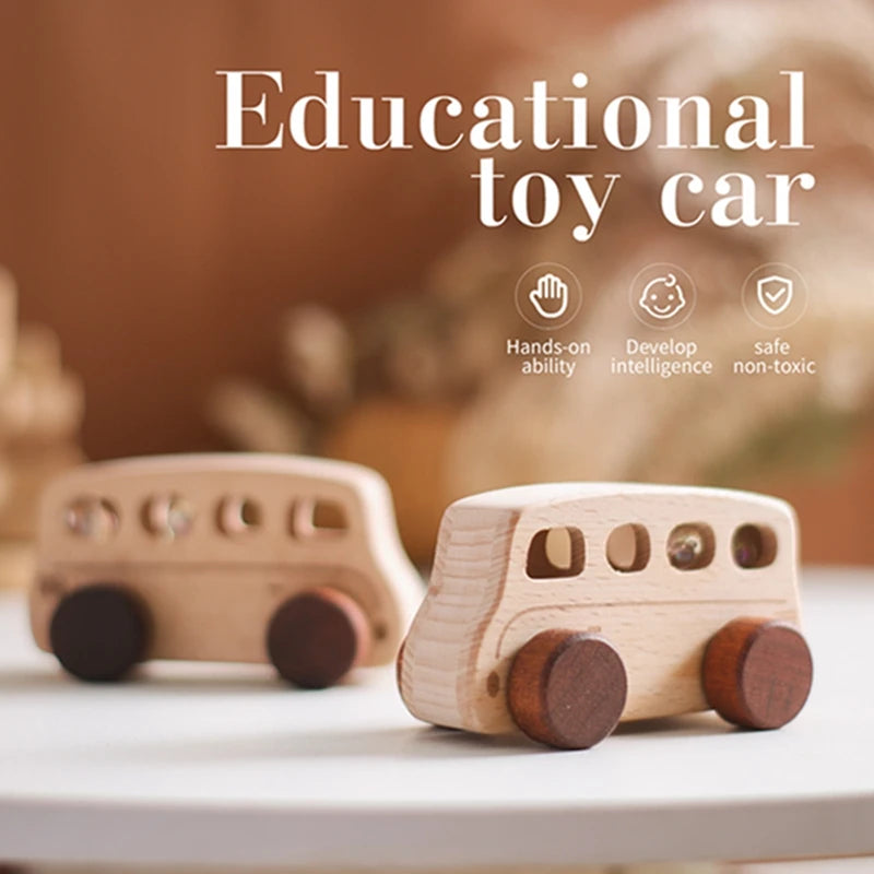 Wooden Bus Baby Toy Beech Bus Hand Push Game Montessori Educational Toys Room Decoration Wooden Building Blocks Handmade Gifts