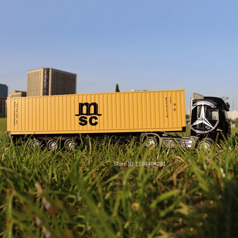 1:50 American Trailer Transport Vehicle Diecast Alloy Front End Container Truck Models Toys Sound Light Cars for Boys Xmas Gifts
