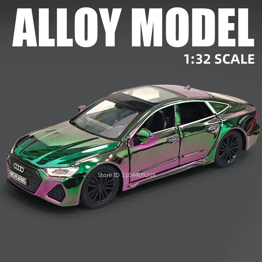 1:32 Scale RS7 RS6 Sports Car Toy Model Light Sound Pull Back Diecast Metal Miniature Vehicles Models Desktop Ornaments