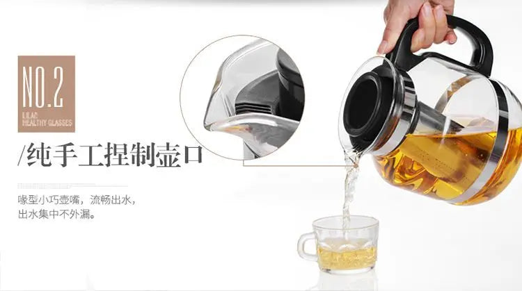 Heat Resistant Glass Teapot with Stainless Steel Strainer Large Capacity Tea Kettle 1.5L