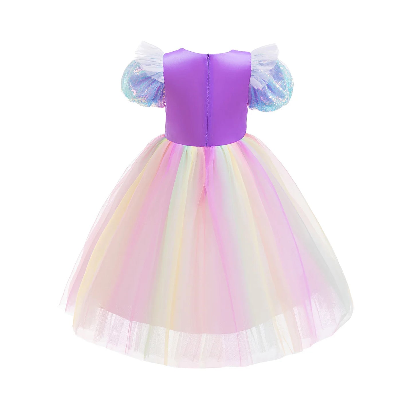 Rainbow Gradient Princess Ball Gown with Puff Bubble Sleeves