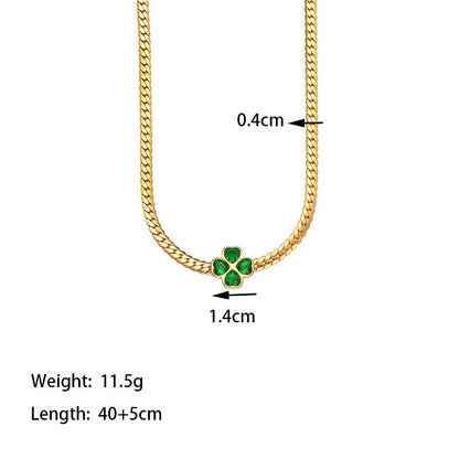 Trendy Green Clover Zircon Necklace Bracelet Earrings For Women Girls Gold Plated Waterproof Neck Chain 45 cm