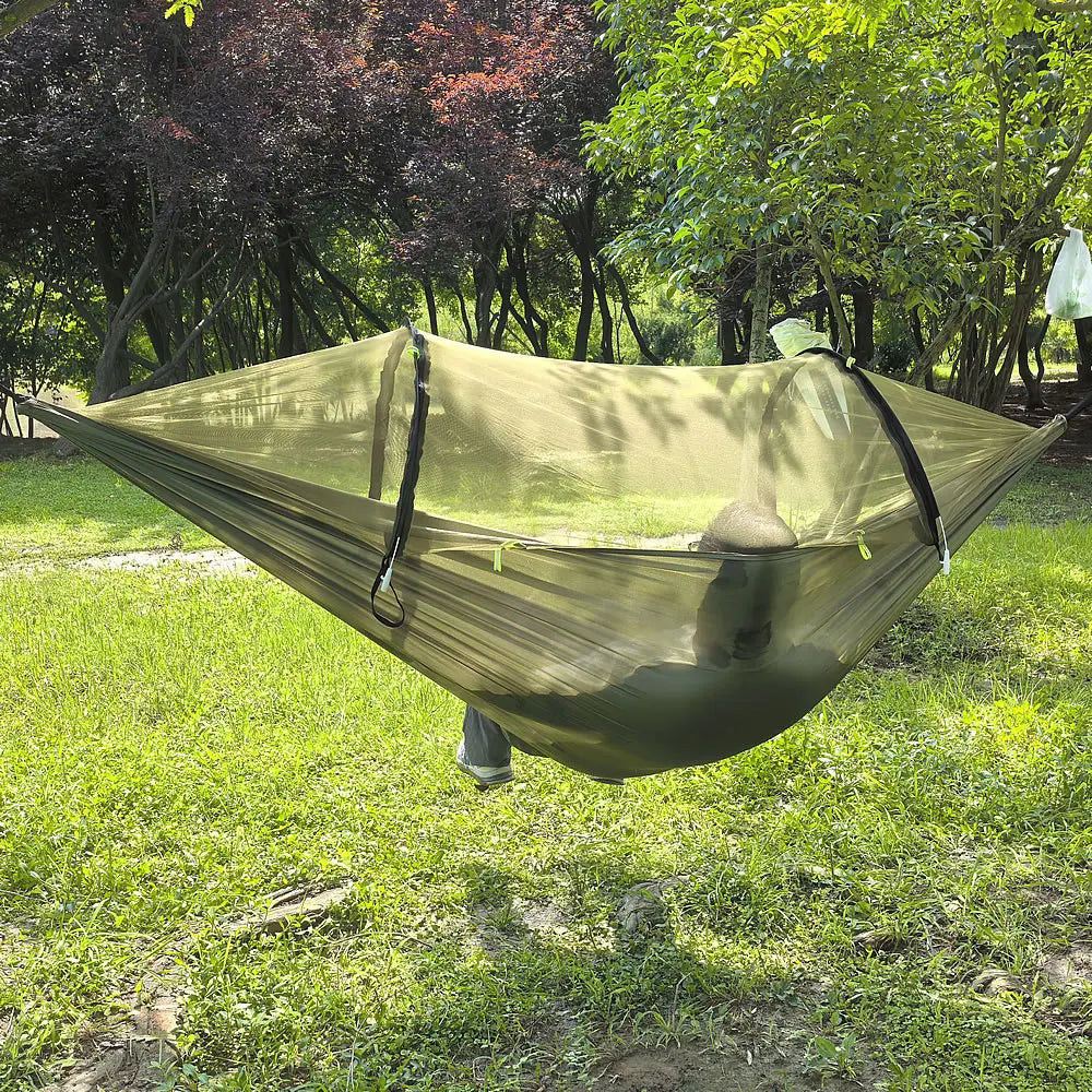 Portable Outdoor Camping Hammock with Mosquito Net and Canopy High Strength Parachute- Fabric Hanging Bed Hunting Sleeping Swing