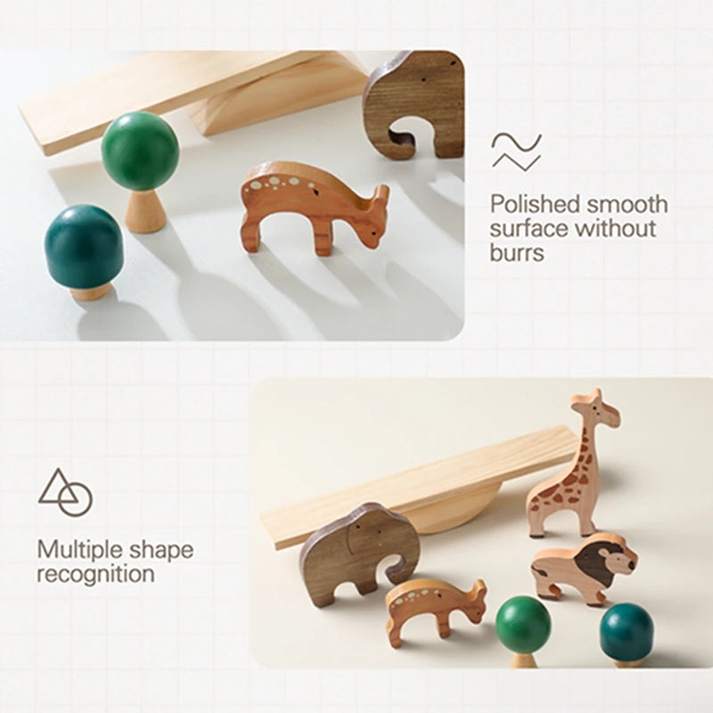 Wooden Forest Animals Balance Seesaw Toys Montessori Educational Toys Cartoon Animal Building Blocks Baby Puzzle Game Baby Gift