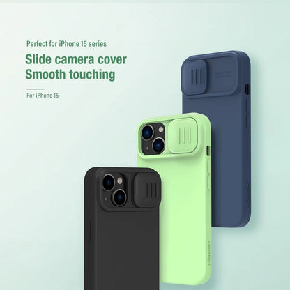 CamShield Silky Case For iPhone 15 Phone Case Camera Slider Liquid Silicone Shockproof Back Cover