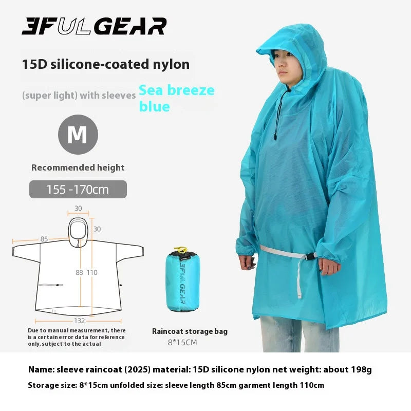 Ultralight Waterproof Nylon Rain Poncho for Hiking Cycling and Camping