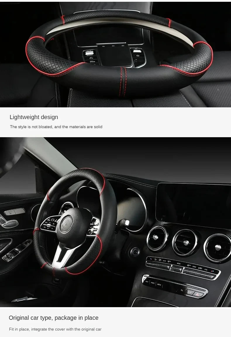 Universal Leather Diamond Steering Wheel Cover 37CM 38CM