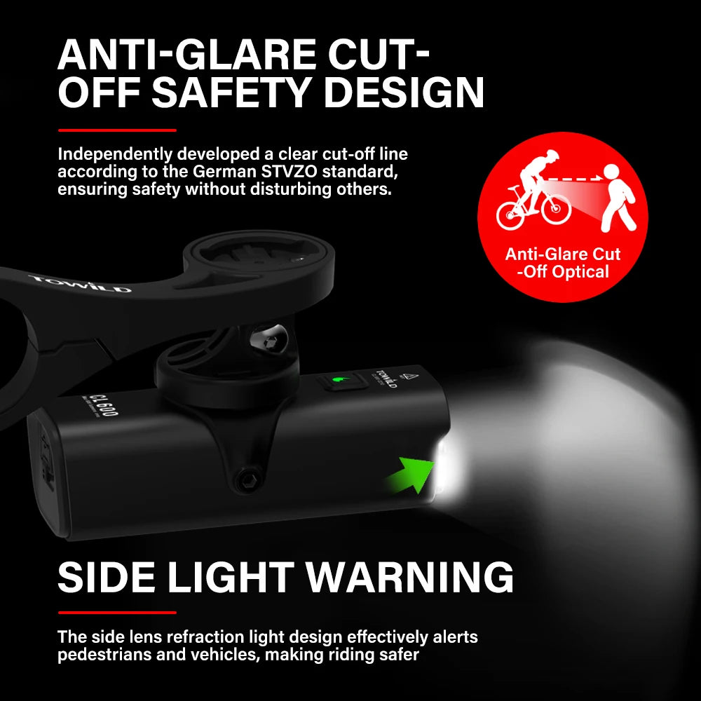 CL600S Bike Light Front Lamp 600 lumens USB Rechargeable LED 2600mAh Bicycle Light IPX6 Waterproof MTB Bicycle headlights