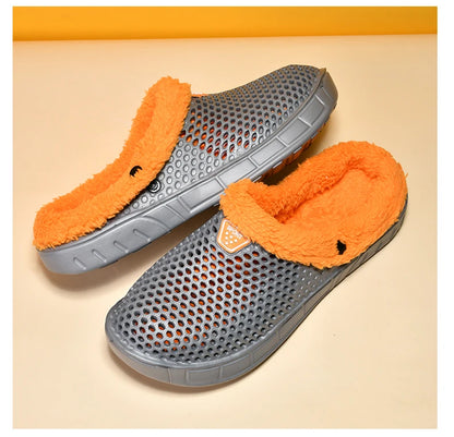 Winter Men's Slippers Warm Fur Outdoor Comforty Couple Shoes Thick Sole Plush Home Shoes Men Women Anti-slip Slides Garden Shoes