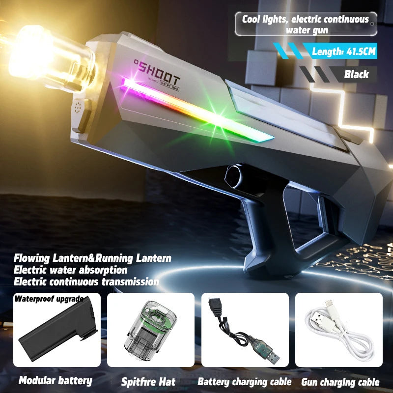 LED Fully Automatic Fire Effect Electric Water Gun Rechargeable Long Range Water Blaster