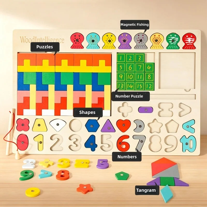 Montessori Wooden Educational Shape and Number Matching Puzzle Board