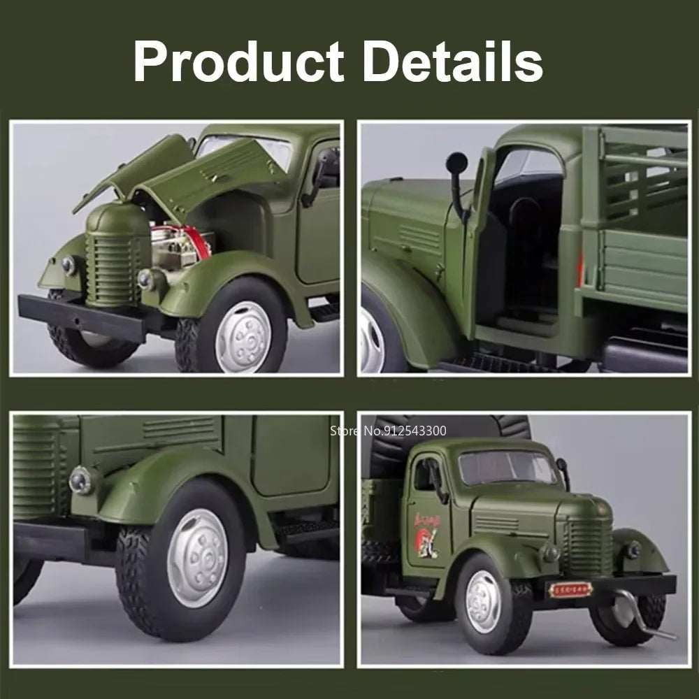 1:24 CA10 Vintage Truck Armored Car Model Toy Alloy Diecast Military Carrier Transport Vehicles Models Sound Light s Gifts