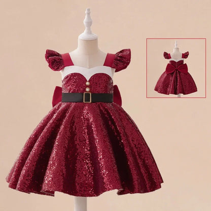 Red Party Dress For Girls Princess Dress Elegant Sequin Birthday Dresses Girl Wedding Gown Children Costumes 3-8 Years