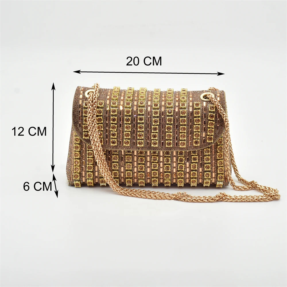 Nigerian Women's Purple Color Mid Heels Frosted Crystal Shiny Rhinestone Party Itaian Design Peep Toe Shoes and Bag Set