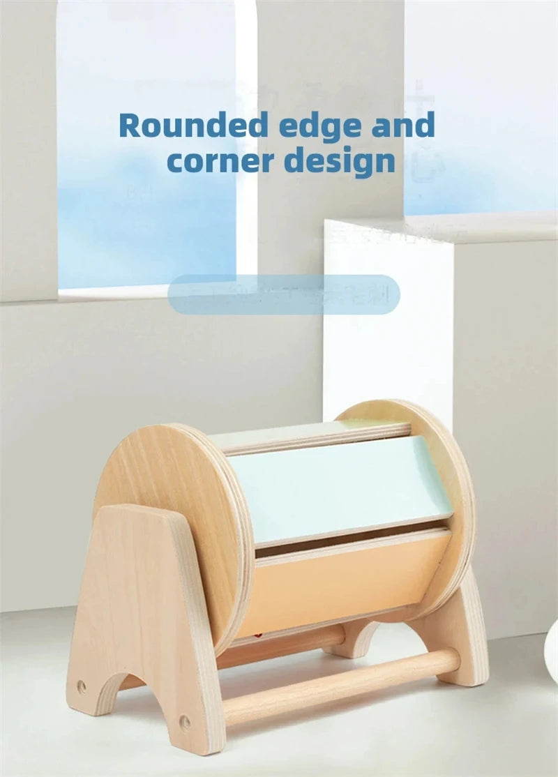 Montessori Coin Ball Box  Toy Wooden Object Permanence Box Macaroon Color Spinning Drum Drawer Box Educational Toys