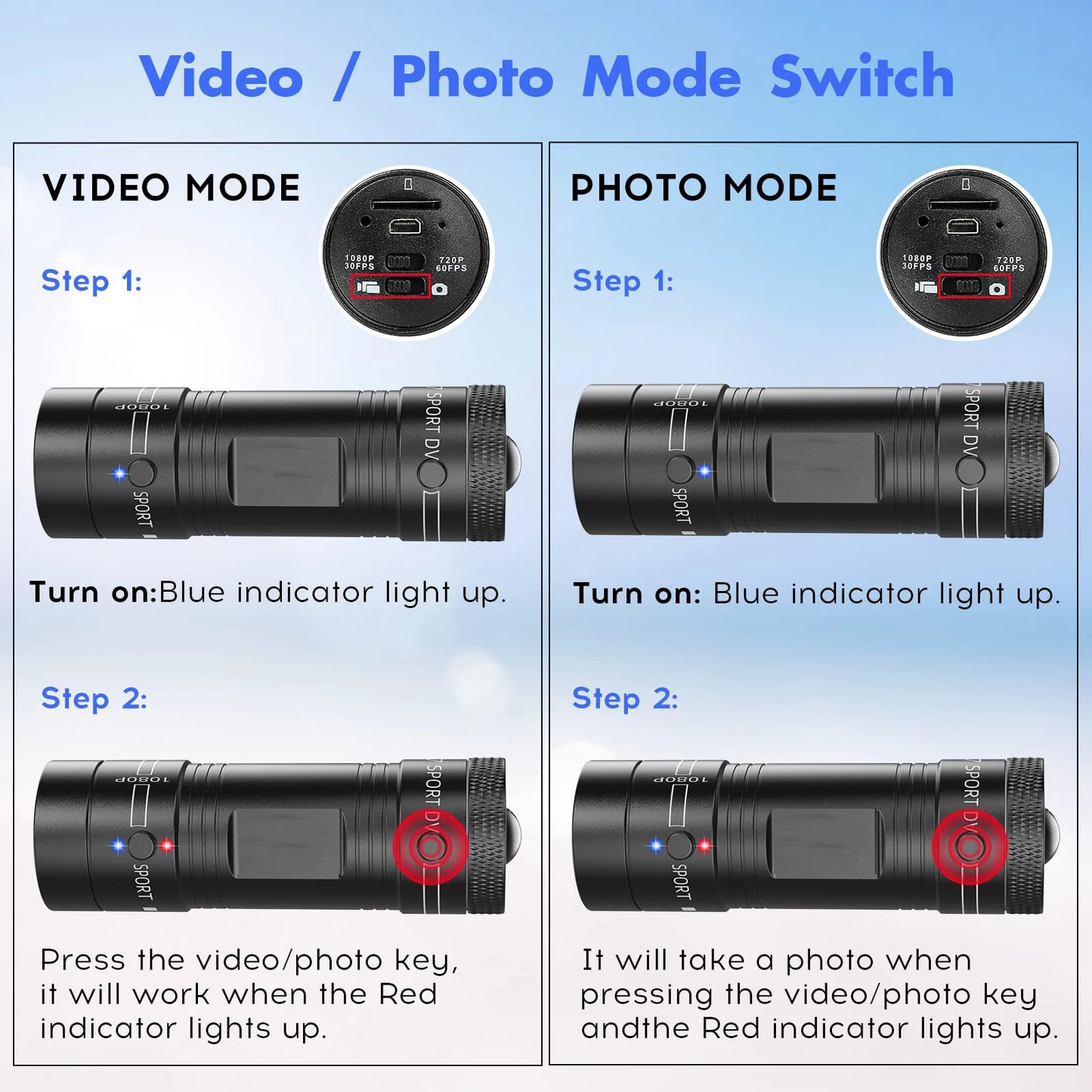 1080P Helmet Action Camera for Motorcycle Bicycle and Outdoor Sports Recording