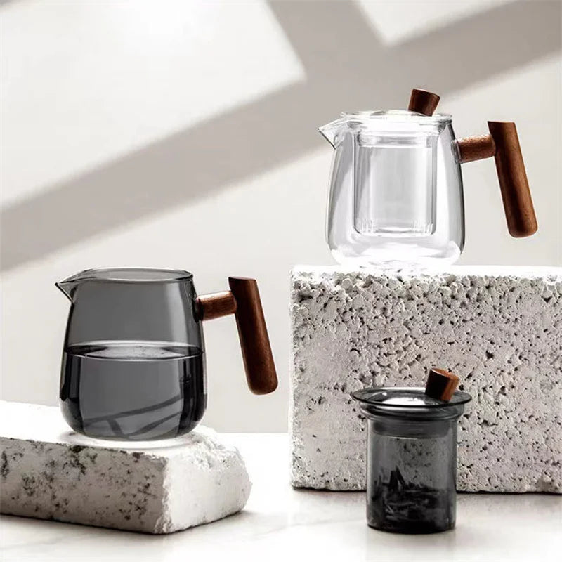 480ml Heat Resistant Glass Teapot with Wood Handle and Infuser