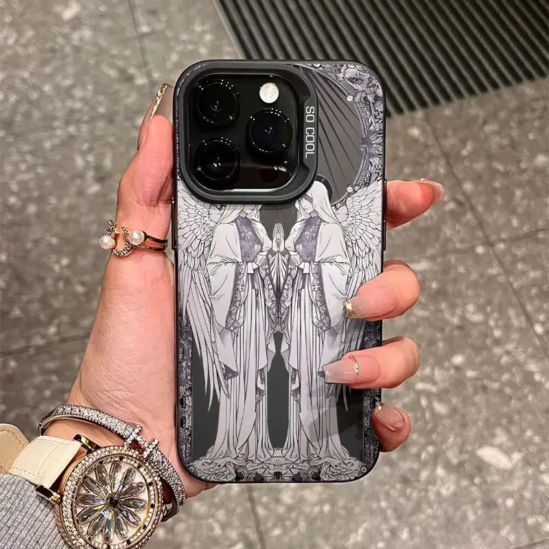 Retro Matte Angel Cupid Phone Case for iPhone 15 14 15 Plus Shockproof Hard Cover
