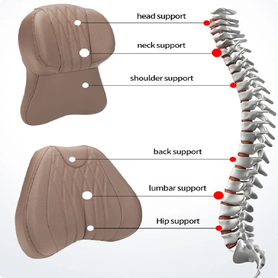 PU Car Lumbar Back Support Headrest Neck Pillow Memory Foam Lumbar Pillow Universal Soft Neck Pillows Cushion Car Supplies