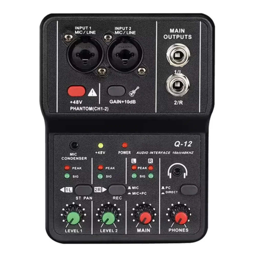 2 Channel USB Audio Interface Mixer With 48V Phantom Power For Recording Studio