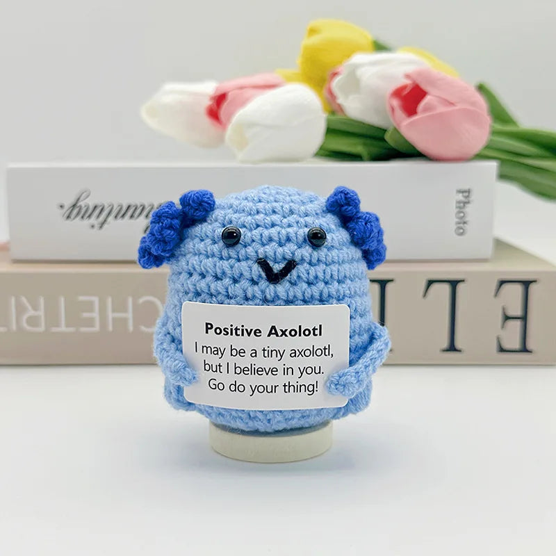 3 Pcs Funny Positive Crochet Sunshine Doll Desktop Ornament Handmade Cheer Emotional Support Positive Sun with Card Home Party Decor