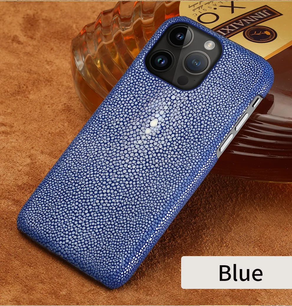 Genuine Stingray Leather Phone Case for iPhone 16 15 14 Pro Max Plus 14Pro 15Pro max Luxury Shockproof Back Cover