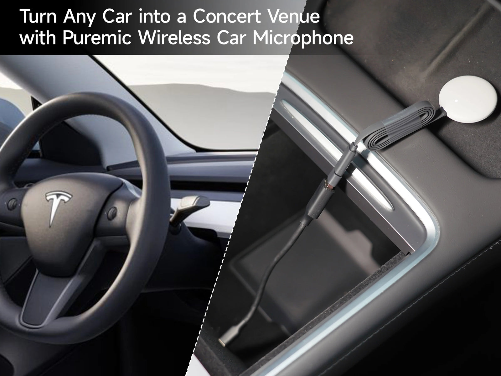 Q1-Tesla Car Karaoke Microphone for Tesla Model Y/3/X/Cybertruck, Rechargeable Caraoke Mic with USB-A & USB-C Receiver
