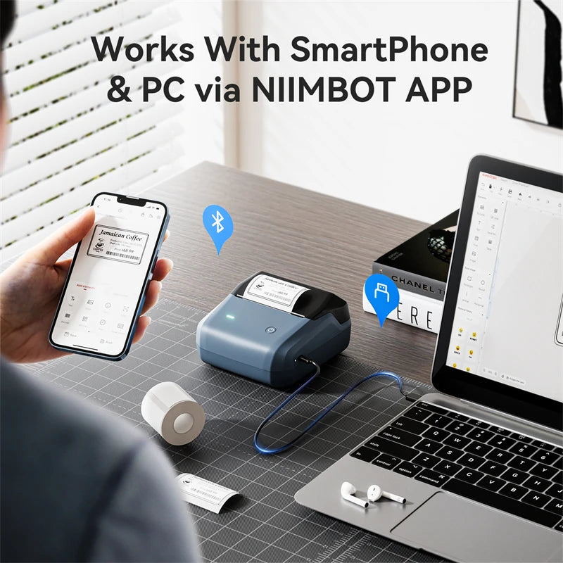 B31 Thermal Label Printer, Bluetooth Wireless Barcode Sticker Maker 20–77mm, High-Speed Inkless Label Printer for Clothing & Jewelry