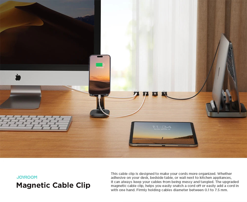 Magnetic Cable Clips Smooth Adjustable Cord Holder Under Desk Cable Management Cable Organizer Wire Keeper Holder