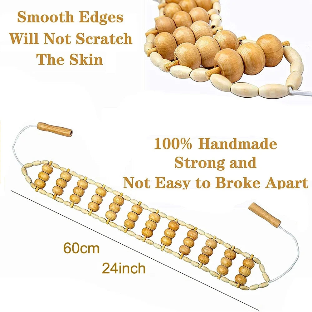 Wood Therapy Massage Tools,Wood Back Massager Roller Rope - for Body Shaping,Pain Relief,Wooden Therapy Lymphatic Tool