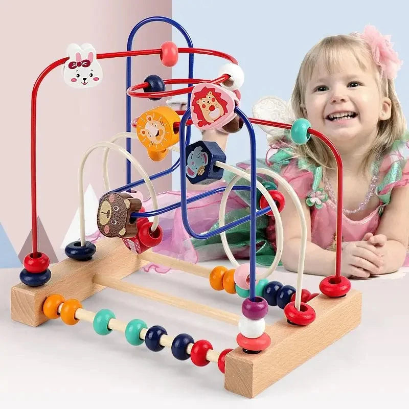 Montessori Wooden Toys Circles Bead Wire Maze Roller Coaster  Early Educational Puzzles Toy for  1 2 3 Years