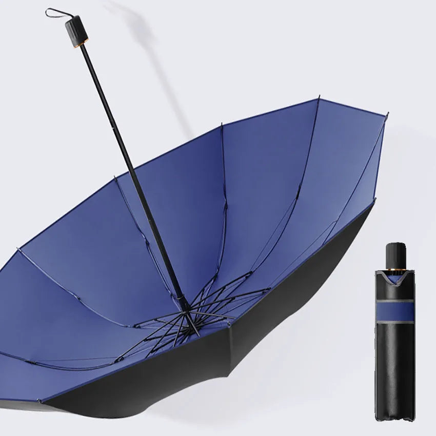 Triple Folding Windproof Reinforced Business Umbrella Dual Use Sun Rain Compact Travel Umbrella